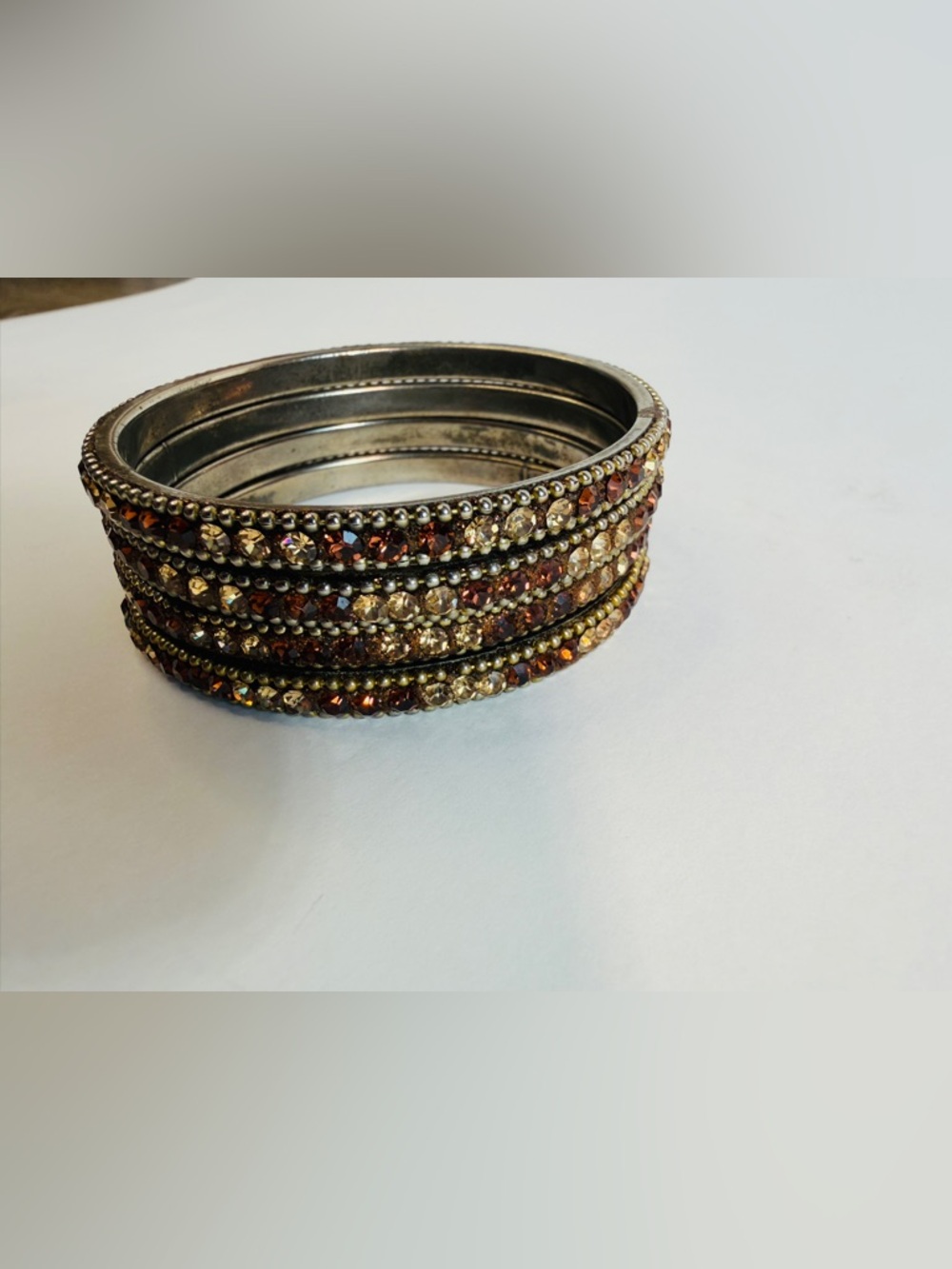 Crystal-Embellished Brown and Gold Stackable Bangle Set of 4